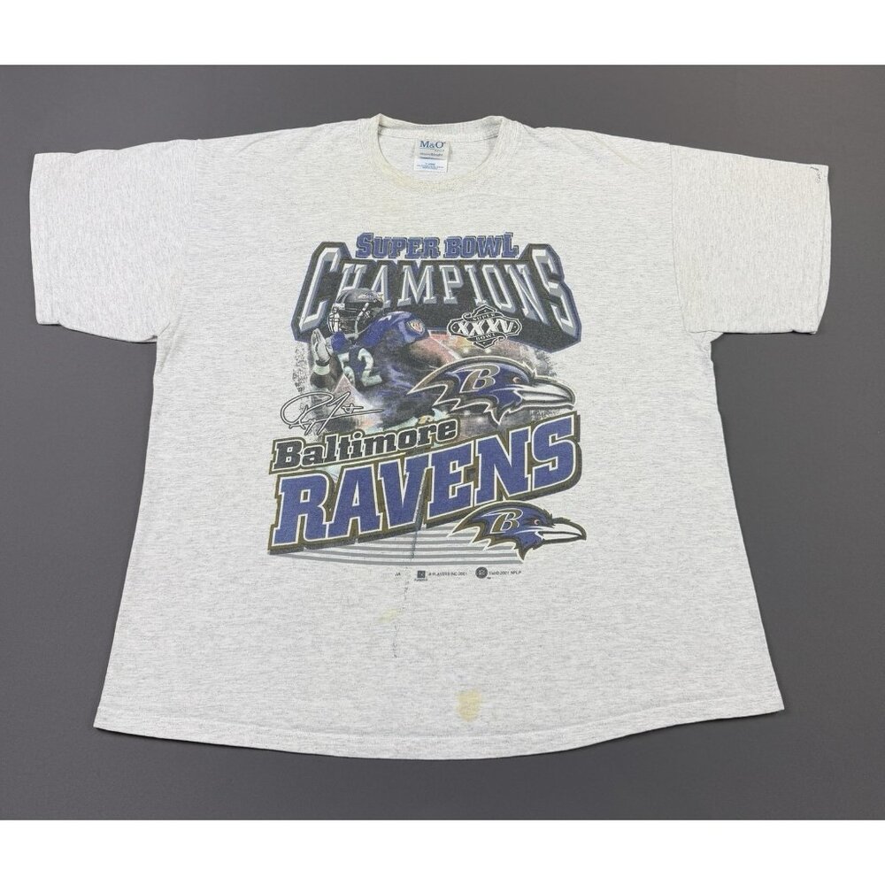 Rare Vintage Y2K Baltimore Ravens Super Bowl Champions NFL Football Gray T Shirt